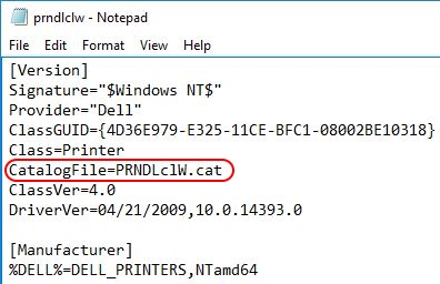 Printer Drivers Installation and Troubleshooting Guide - INF file catalog entry