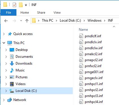 Printer Drivers Installation and Troubleshooting Guide - List of INF files in Windows driver store