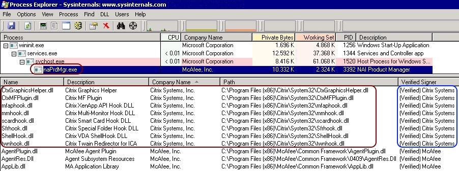 Analyzing the McAfee MFEHIDK event log warning with Process Explorer - Process Explorer verified signer