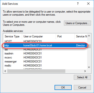 Citrix Director unattended installation - Constrained delegation - add services