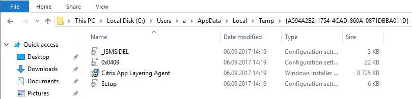Citrix App Layering Agent unattended installation - contents temp folder MSI file