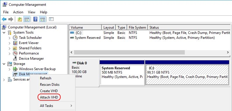 Automate VHD Offline Defrag for Citrix Provisioning Server - Computer Management attach VHD