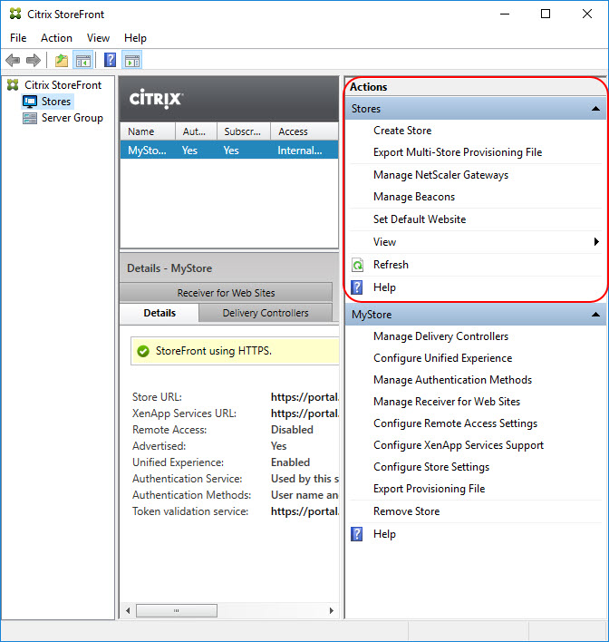 Translating the Citrix StoreFront console to PowerShell - Actions pane - Stores
