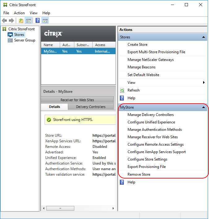 Translating the Citrix StoreFront console to PowerShell - Actions pane - Your Store