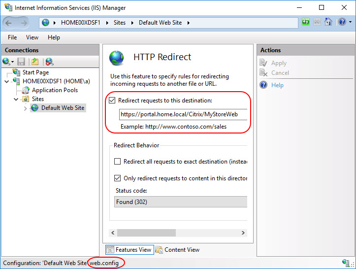 Translating the Citrix StoreFront console to PowerShell - IIS HTTP Redirect settings