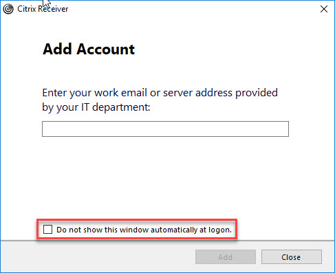 Citrix Receiver unattended installation with PowerShell - Add Account window with tick box