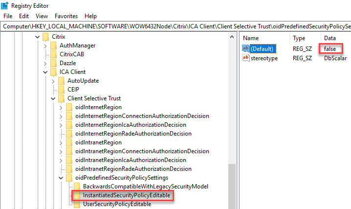 Citrix Receiver unattended installation with PowerShell - Client Selective Trust prevent users from editing