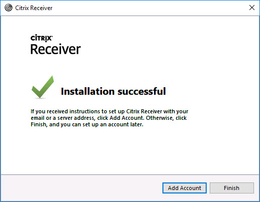 Citrix Receiver unattended installation with PowerShell - Last installation window with Add Account button