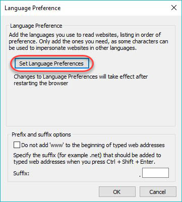 Managing Windows Languages and Language Packs - Internet Explorer - Options - Languages - Language Preference