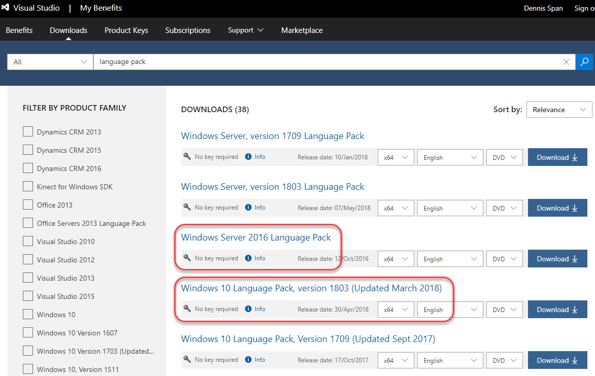 downloading language packs microsoft office 2016