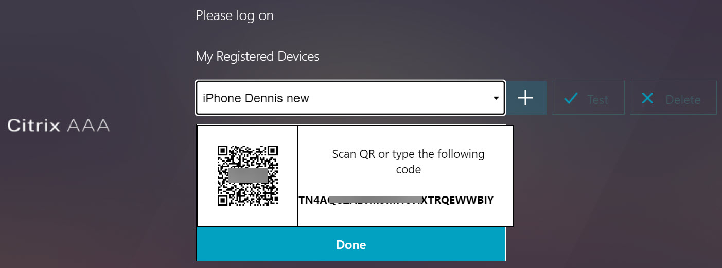 Citrix ADC or Storefront ManageOTP scan QR code