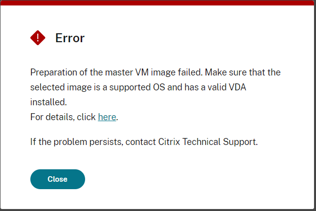 MCS catalog creation failed complete error ImagePreparationFinalizationFailedCompletely