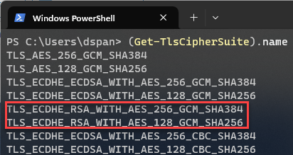 Powershell command check installed cipher suites